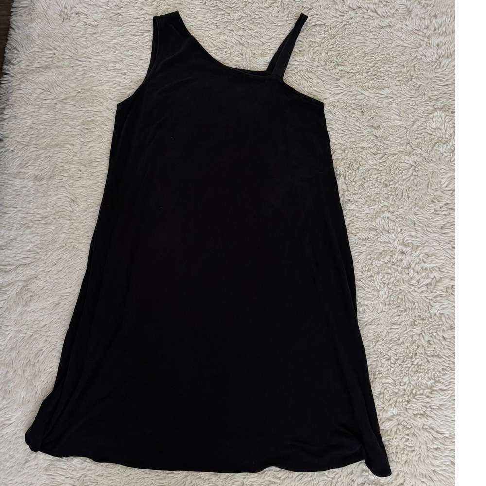 Eileen Fisher Black Sleeveless Asymmetrical Neck Dress‎ Tunic Tencel size Large